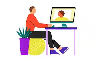 Graphic of an employee sitting on a yoga ball working on his computer