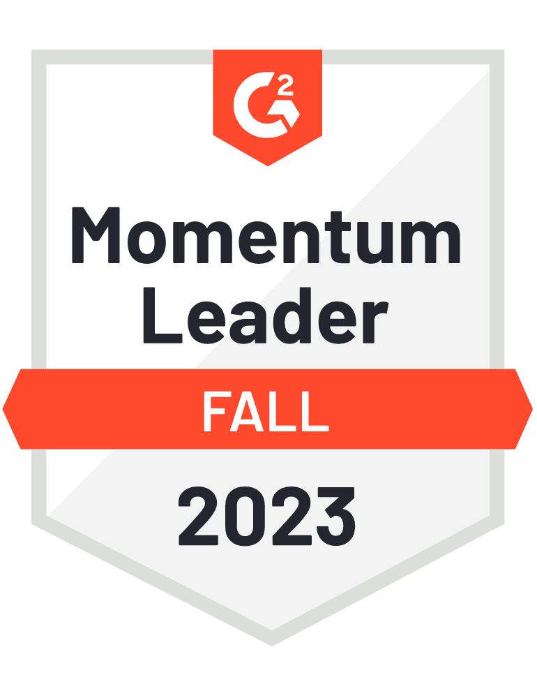 Udemy's G2 award for being a momentum leader, Fall 2023