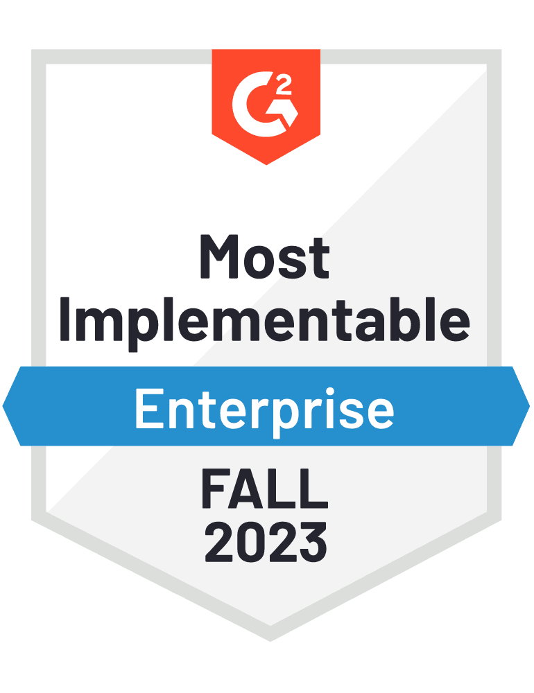 Udemy's G2 award for most implementable enterprise, Fall 2023