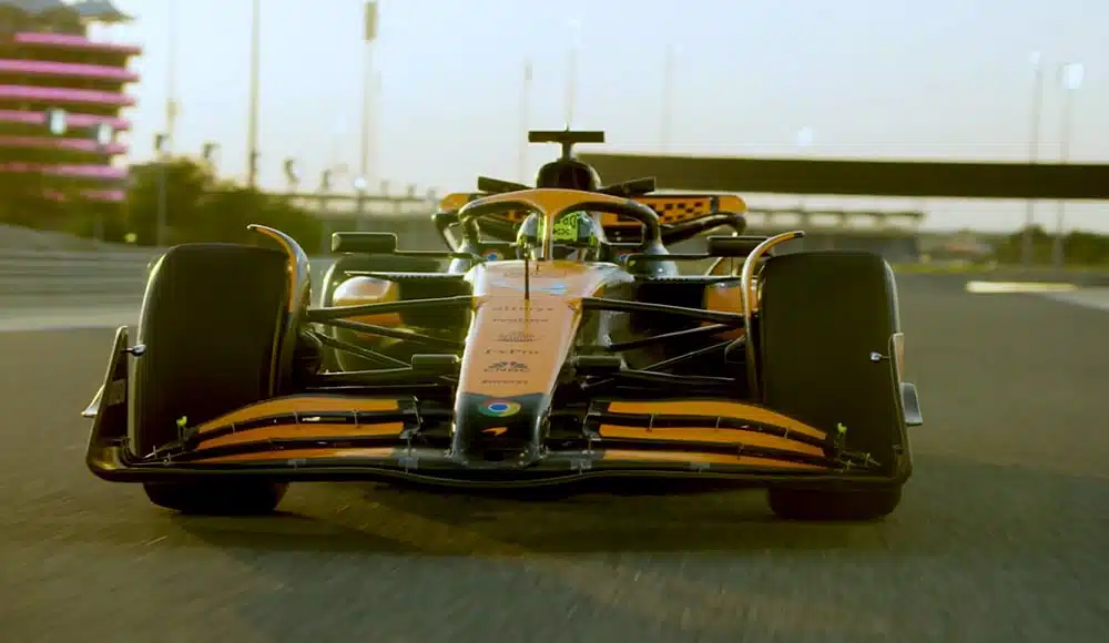 Photo of a McLaren race car on the track