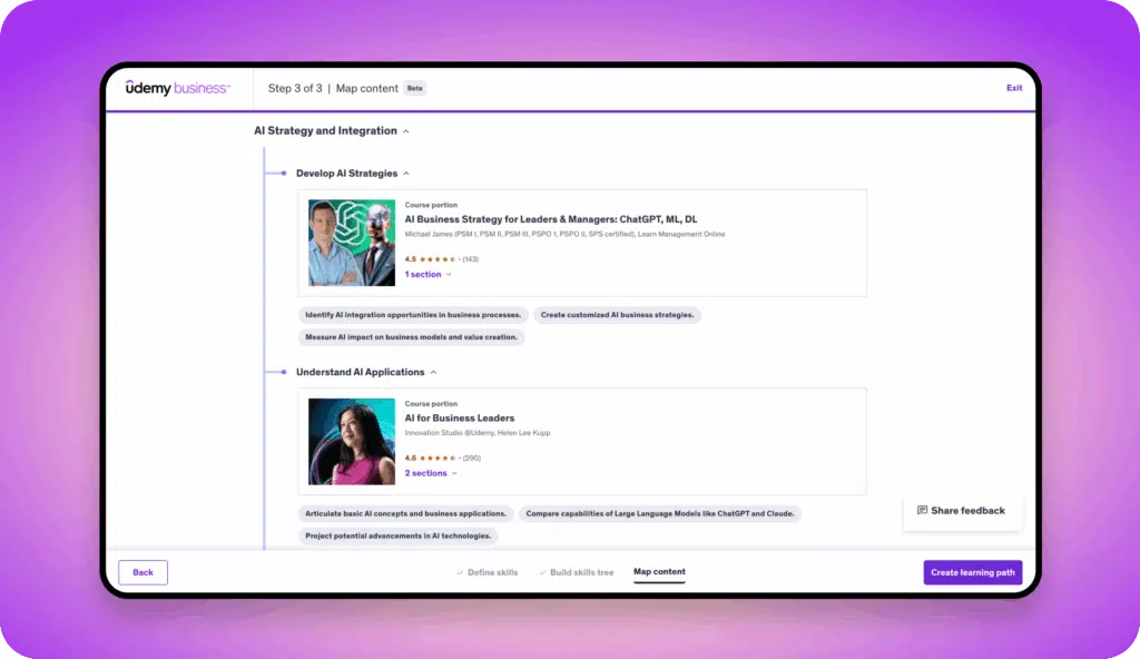 Screenshot of Udemy platform on a tablet
